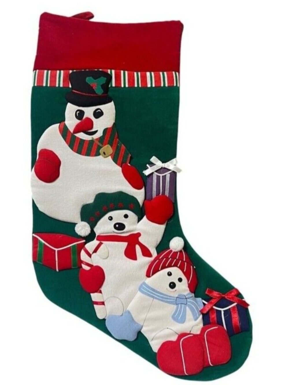 Prima Creations Christmas Stocking Snowman Snow Family Gifts Hanging Applique 3D